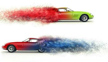 Retro sports cars - color mix - particle flow disintegration effect photo