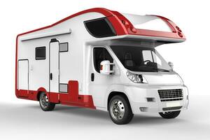 Big white and red camper vehicle- isolated on white background photo