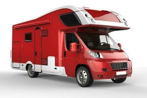 Big red and white camper vehicle - isolated on white background photo