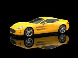 Yellow sports car - beauty studio shot - ground reflection - isolated on black background photo