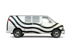 White van with black racing stripes - isolated on white background - 3D illustration photo