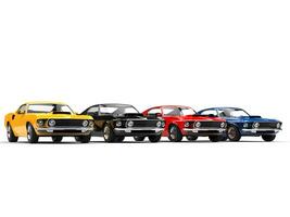 Colorful classic muscle cars in a row photo