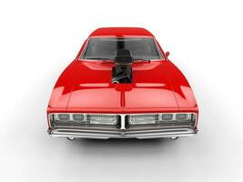 Awesome red muscle car - front top view closeup shot photo