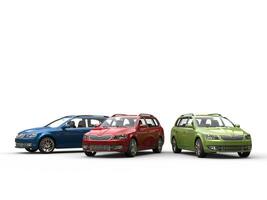 Blue, red and green family cars photo