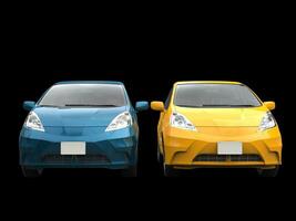 Blue and yellow modern compact cars photo