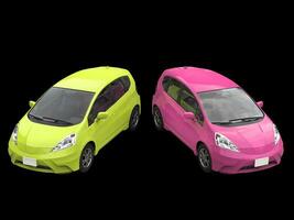 Pink and green modern compact cars - top view photo