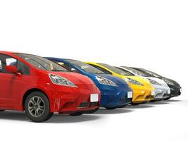 Row of multicolored modern compact electric cars photo