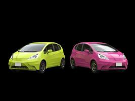 Pink and green modern compact cars photo