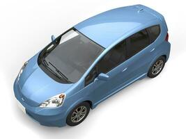 Blue metallic modern compact car - top view photo
