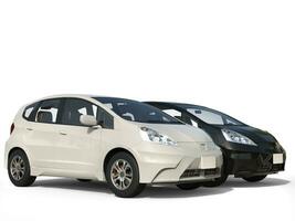 Black and white modern compact cars - on white background photo