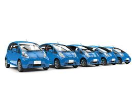 Row of cool blue small modern electric cars photo