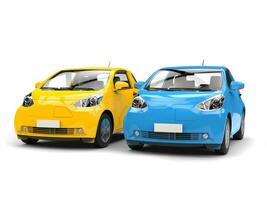 Cool blue and yellow compact urban cars photo