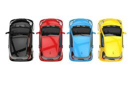 Row of cool urban modern compact cars - various colors - top view photo