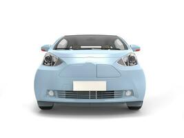 Pastel blue small urban modern electric car - front view photo