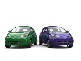 Modern electric eco cars - green and purple - 3D Illustration photo