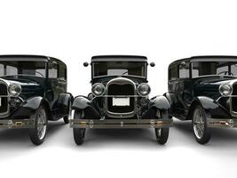 Three beautiful 1920s vintage cars - front view cut shot - 3D Render photo
