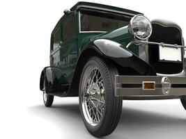 Beautiful dark green vintage car - front wheel closeup - 3D Render photo