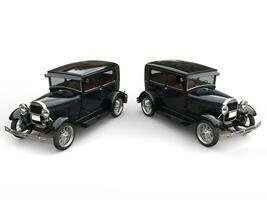 Two beautiful 1920s vintage cars - side by side - top view - 3D Illustration photo