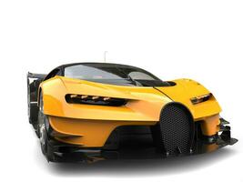 Black and yellow supercar front view closeup shot - 3D Illustration photo