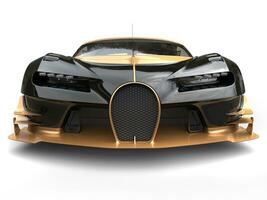 Black and gold modern supercar - front view extreme closeup - 3D Render photo