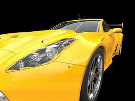 Bright yellow race car - headlight extreme closeup shot photo