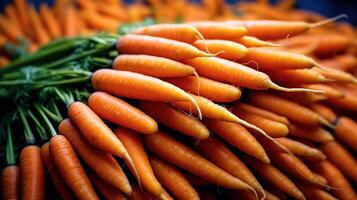 Realistic photo of a bunch of carrot. top view vegetables scenery. AI Generated