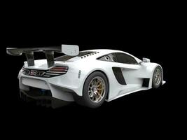 Snow white modern sportscar - rear wheel view photo