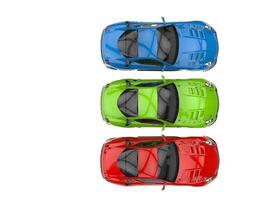 Modern sports cars in red, green and blue isolated on white background photo