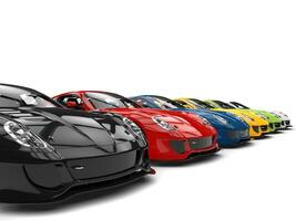 Row of cool modern sports cars in various colors photo