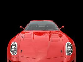 Fire red urban sports car - headlights and hood closeup shot photo