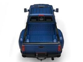 Royal blue pickup truck - top down back view photo