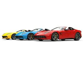 Red, blue and yellow modern convertible sports cars photo