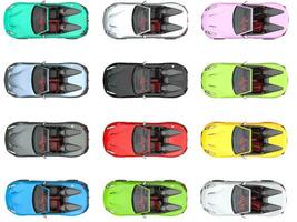 Modern convertible colorful sports cars - top down view photo