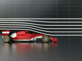 Red fast formula racing car in wind tunnel photo