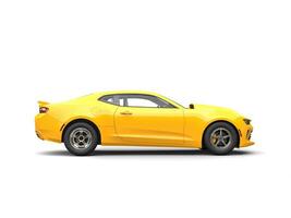 Bright yellow modern muscle car - side view - 3D Render photo