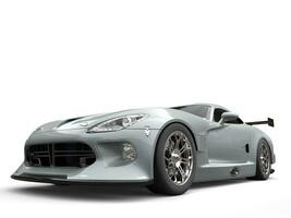 Cool silver modern supercar - low angle closeup shot - 3D Illustration photo