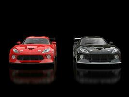 Red and black modern race supercars side by side - 3D Illustration photo