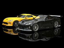 Modern sports cars - black and yellow  - 3D Illustration photo