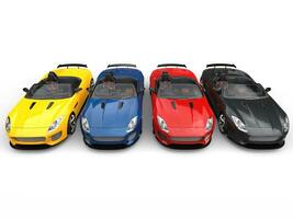 Stunning convertible modern sports cars in various colors - top down view photo