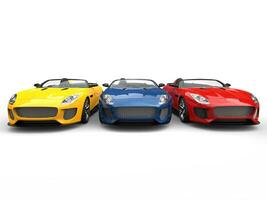 Stunning red, blue and yellow modern cabriolet sports cars photo