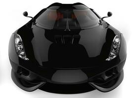 Amazing shiny black supercar - front view extreme closeup shot photo