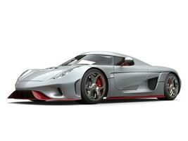 Silver futuristic race car with red metallic painted details photo