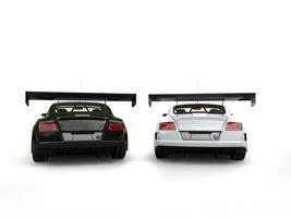 Black and white modern super cars - side by side - back view photo
