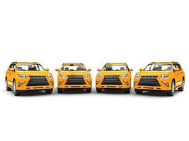 Row of bright yellow modern SUVs photo