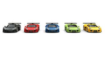 Row of awesome supercars in various colors - front view photo