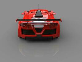 Racing supercar - scarlet red - showroom back view shot photo