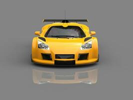 Racing supercar - sun yellow - showroom front view shot photo