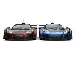 Supercars in metallic colors - blue and red photo