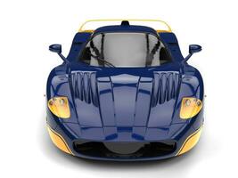 Dark indigo supercar concept with yellow details - front view - 3D Illustration photo