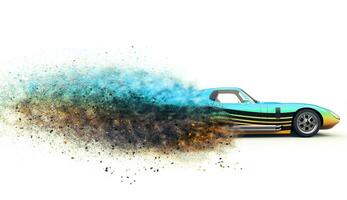 Awesome vintage race car disintegrating into particles photo